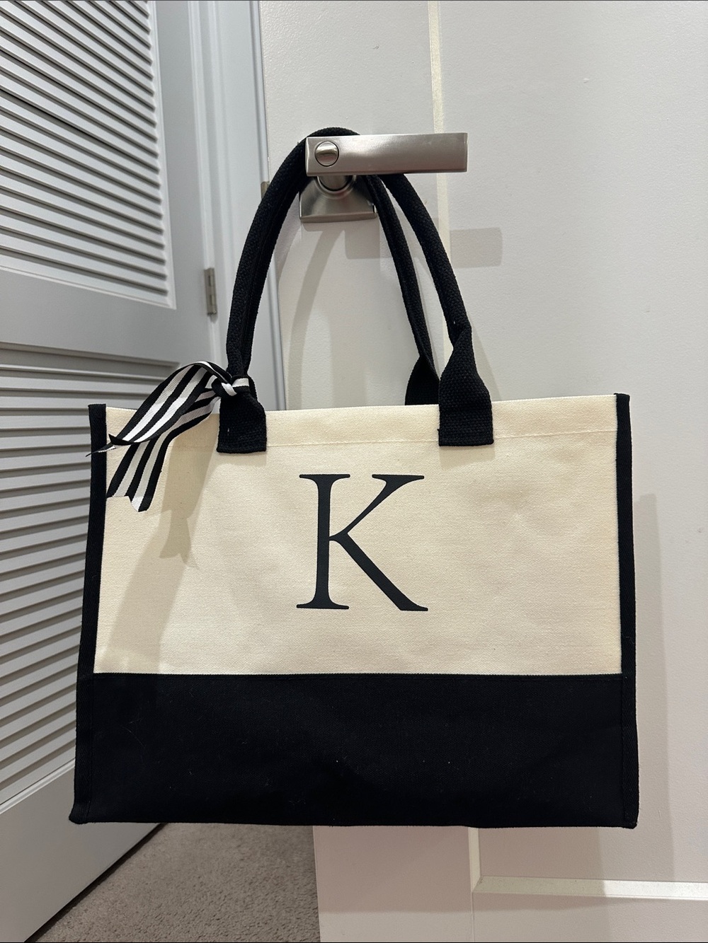 T.J.Maxx Black and Cream Canvas K Monogram Tote